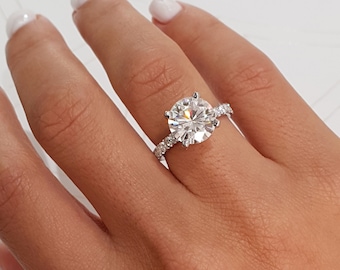 Super Size 9.5mm Colorless Moissanite Engagement Ring | Micro Pave Setting | 3.62 Carat Ring | 14K White Gold Modern Band | BestBrilliance