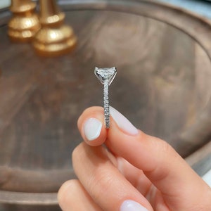 Elongated Diamond Engagement Ring, 14K White Gold, 1.8 Carat Radiant Shape, Pave Diamond Ring, Pave Ring, Radiant Shape, diamond ring image 3