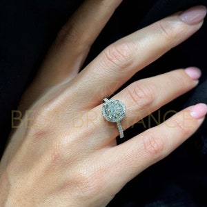 Bridal Platinum Ring 2.50 Carat Round Halo style Lab Grown Diamond Engagement Ring - Layla model
