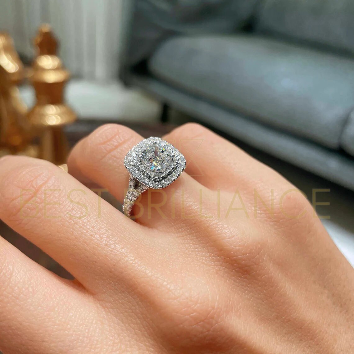Cushion double halo engagement ring hotsell