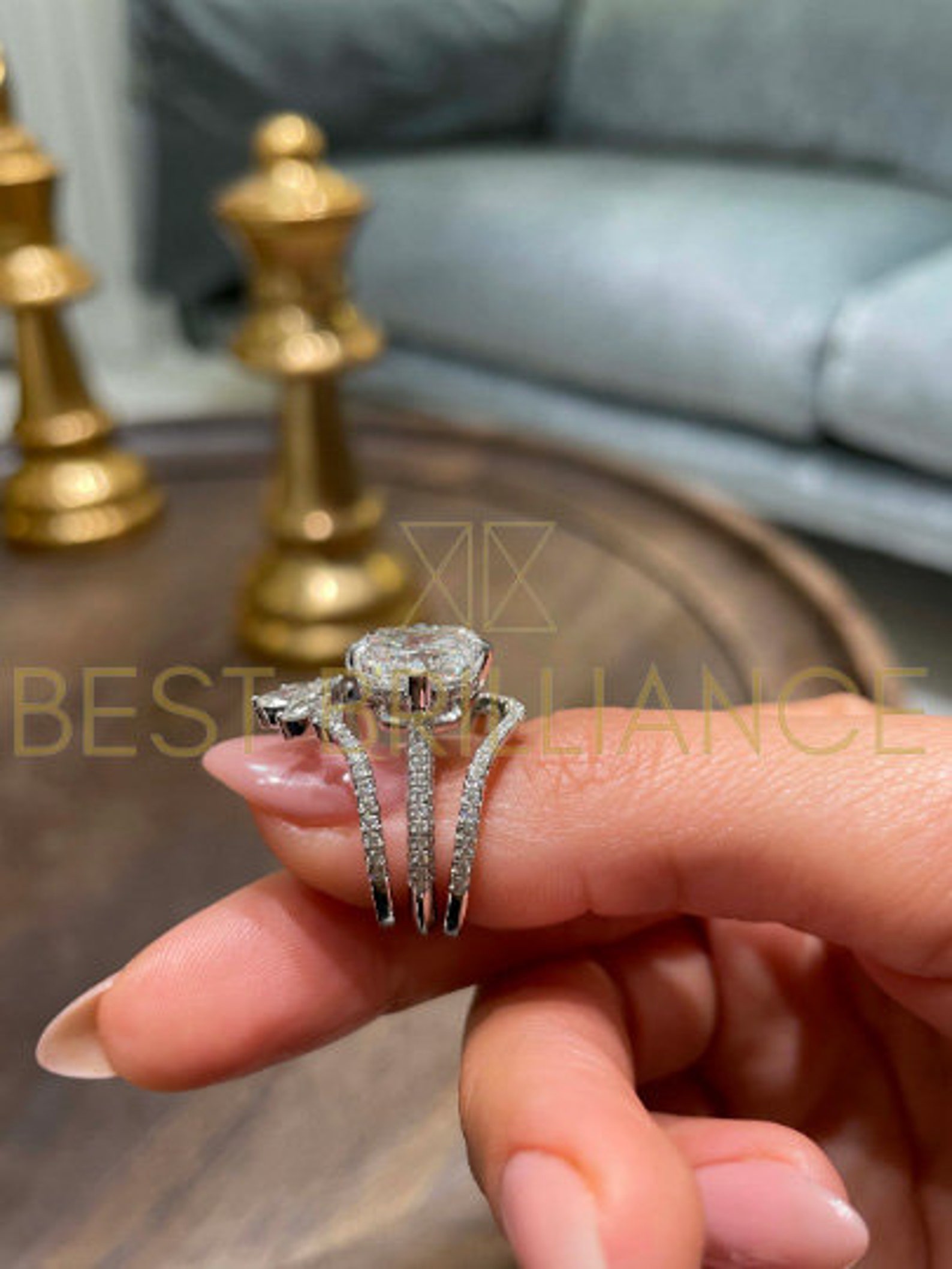 5.25 Carat Total, 3 Rings Set, 18K White Gold, D VS2 Cushion Hidden ...