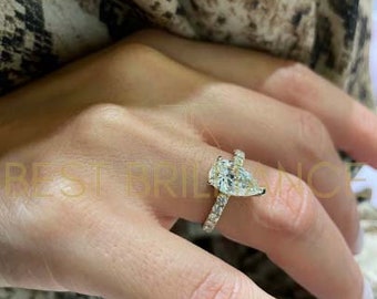 2 Carat G VS2, Pear Diamond Engagement Ring, 14k Solid Gold, Natural Round Brilliant Side Diamonds, Real Gold Diamond Wedding Ring for Her