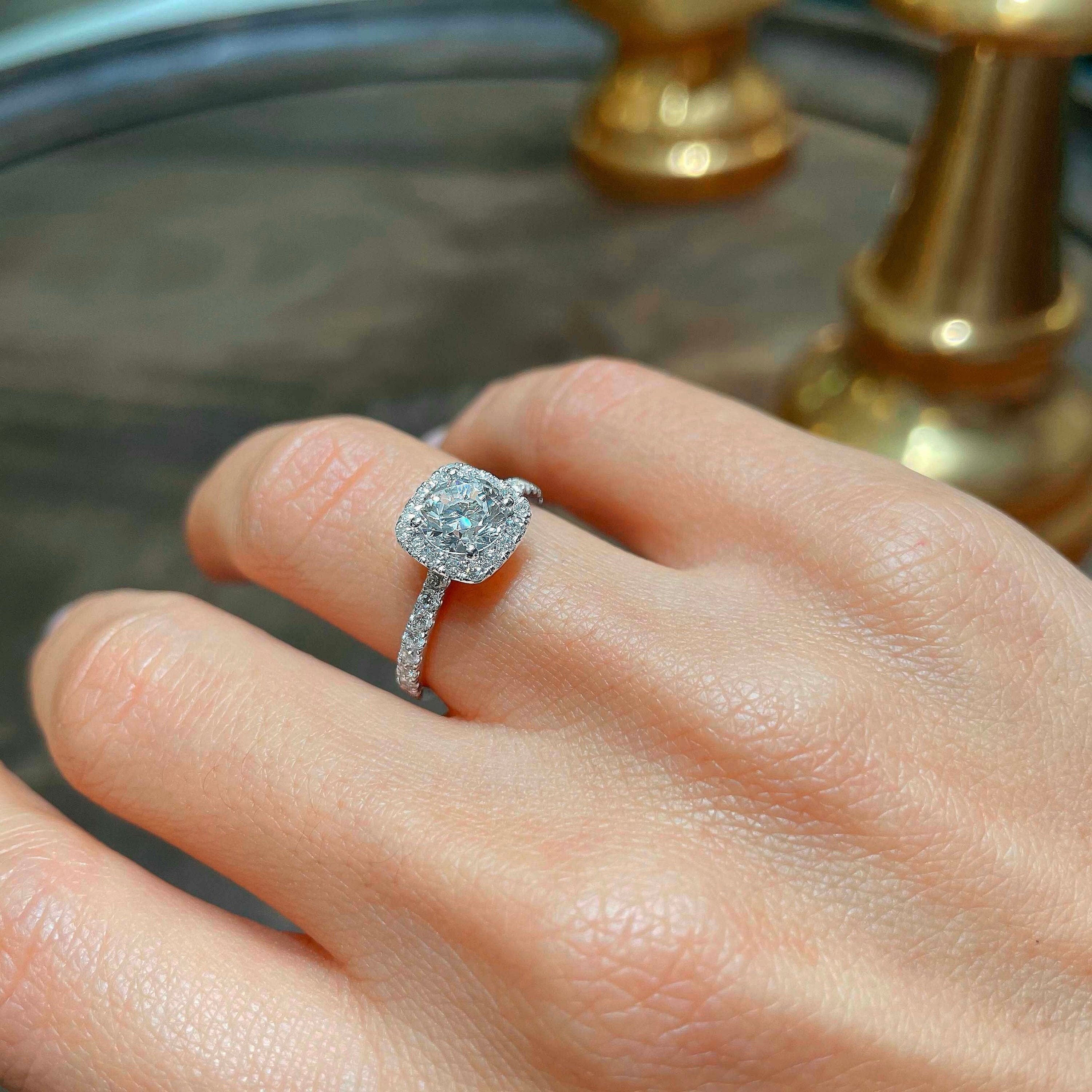 1.4ct Emerald Cut Halo Bridal Engagement Wedding Ring Band Set 14k White Gold 