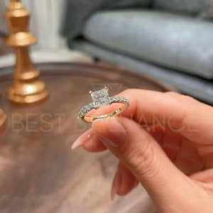 1.5 Carat D VS1, Real Diamond Engagement Ring, 14k Solid White Gold, Natural Princess Cut Diamond, Classic Proposal Ring, Gifts for Her