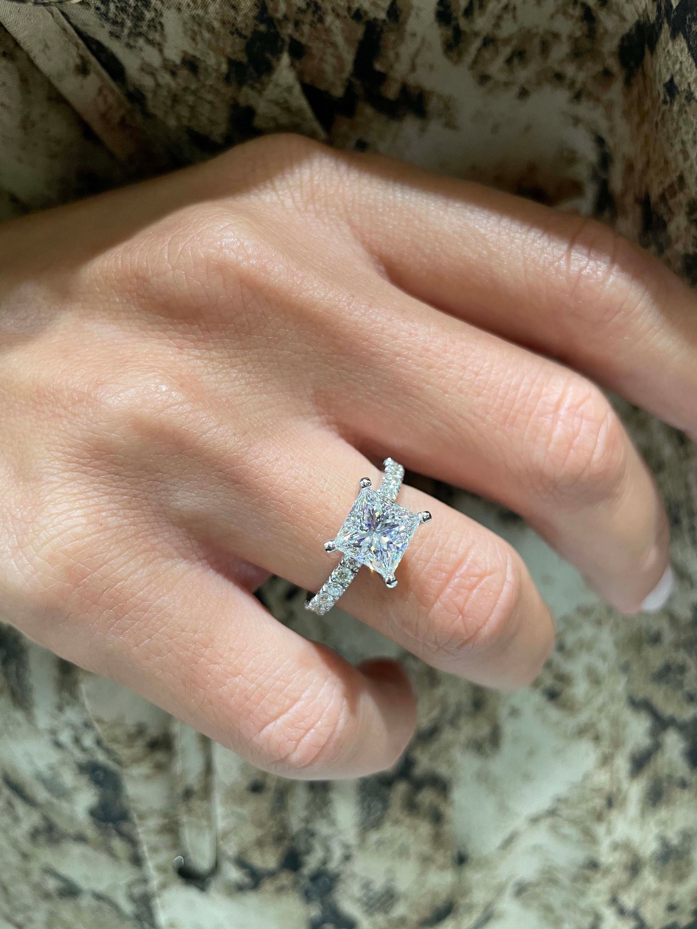 14k White Gold Finish 2.4 Ct Princess Diamond Wedding Bridal Set Engagement Ring 