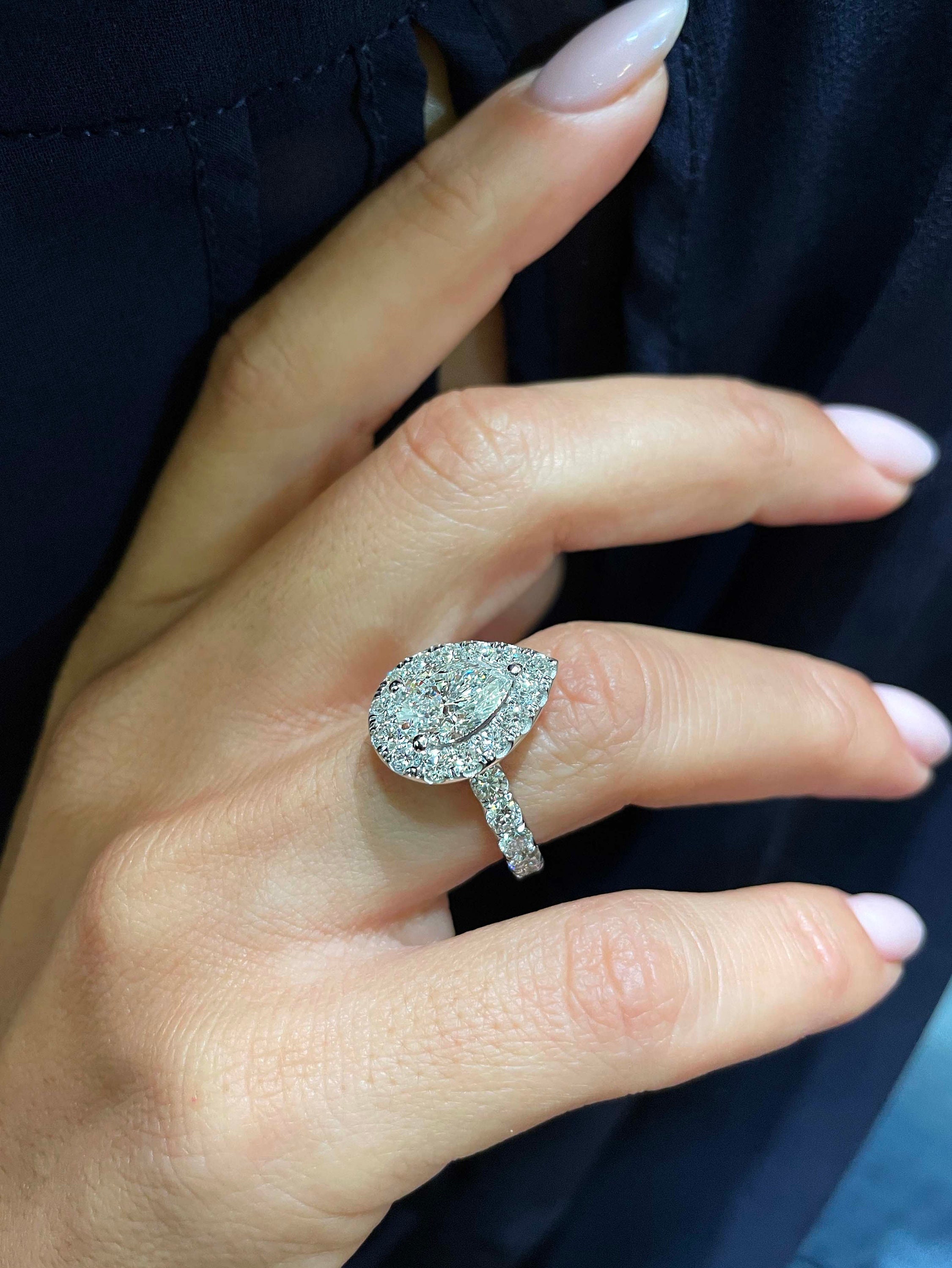 Gorgeous Engagement Ring Pear Halo Style 14K White Gold With Gorgeous Engagement Ring Pear Halo Style 14K White Gold With
