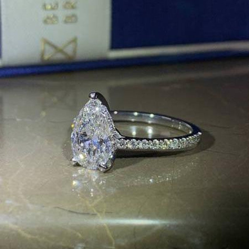 2 carat Pear Diamond Engagement Ring E VS Pear Engagement Etsy