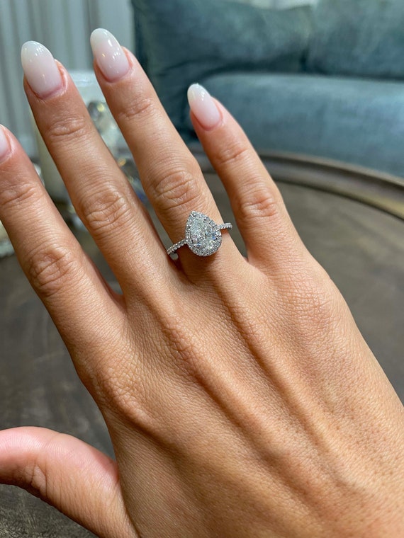 1.5 carat Pear Diamond Twist Shank Halo Engagement Ring Romeo |  sillyshinydiamonds