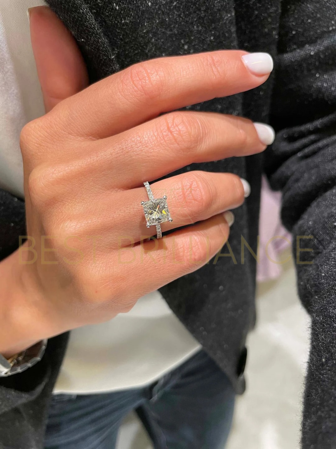 Carat Cushion Cut Diamond Engagement Ring, Real Diamond, 14K