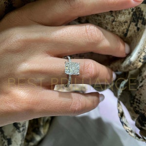 Gorgeous Engagement Ring Radiant Pave style 14K White Gold with big Lab Grown Diamond 3.5 Carat - Perfect proposal ring
