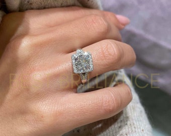 2,5 karaat Halo Ring, ronde diamant, Halo stijl, diamanten verlovingsring, verlovingsring, 14K White Gold Ring, grote diamant, ronde Halo Ring