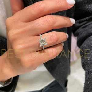 Diamond Engagement Ring, 14K Gold Ring, Natural Cushion Cut, Promise Ring, Gift for Her, Pave Set Jewelry, 2.5 Carat E/VS1