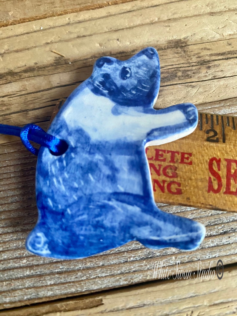 One Pig delftware, porcelain blue and white handmade ornaments. USA image 6