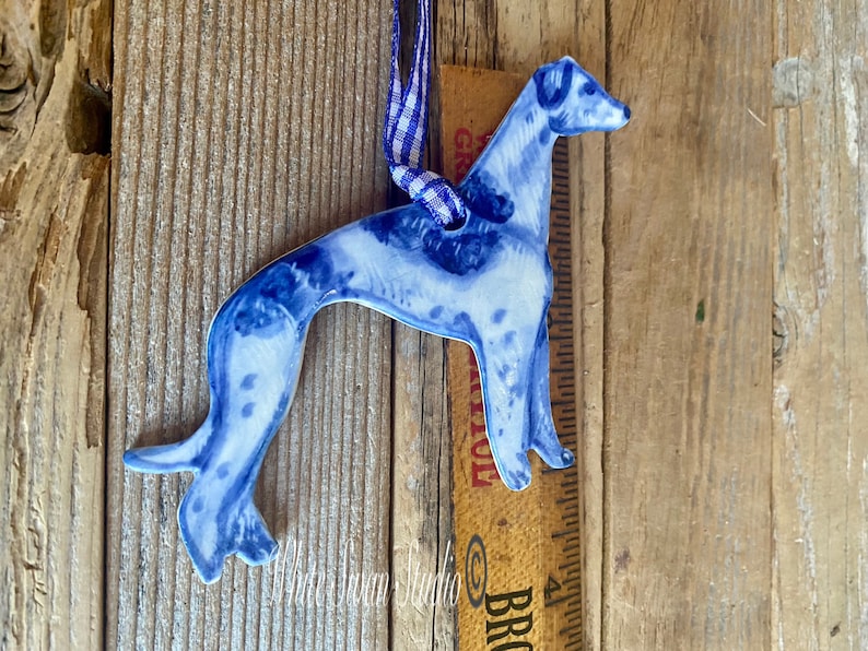 One Greyhound handmade, porcelain, delftware ornament. Ceramic Dog ornament, USA image 10