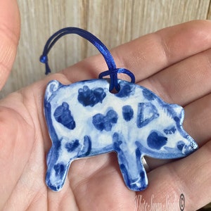 One Pig delftware, porcelain blue and white handmade ornaments. USA image 7