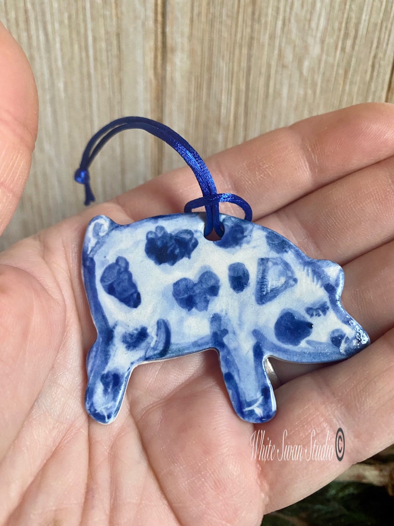 One Pig delftware, porcelain blue and white handmade ornaments. USA image 7