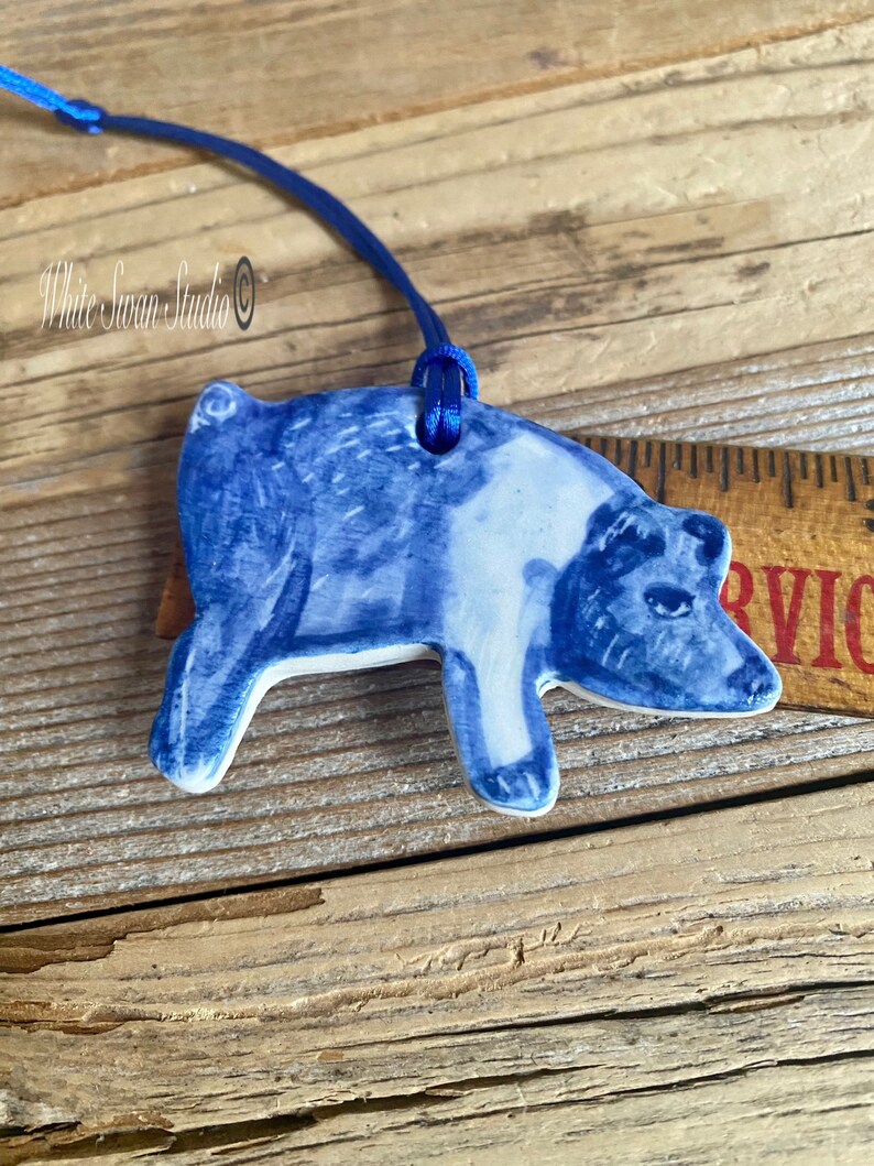 One Pig delftware, porcelain blue and white handmade ornaments. USA image 8