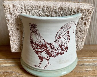 Rooster sponge/napkin holder. Farmhouse style, sponge caddy. Farm theme Stoneware handmade, USA