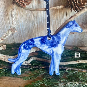 One Greyhound handmade, porcelain, delftware ornament. Ceramic Dog ornament, USA image 4