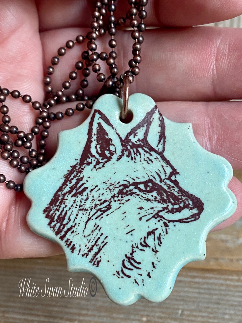 Fox pendant/necklace. Woodland focal, handmade porcelain pendant USA image 5