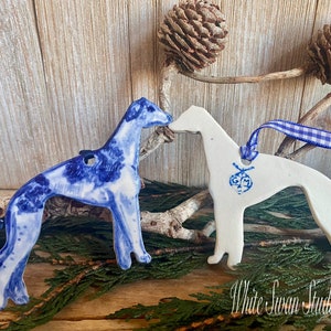 One Greyhound handmade, porcelain, delftware ornament. Ceramic Dog ornament, USA image 2