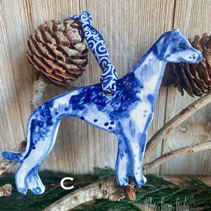 One Greyhound handmade, porcelain, delftware ornament. Ceramic Dog ornament, USA image 5