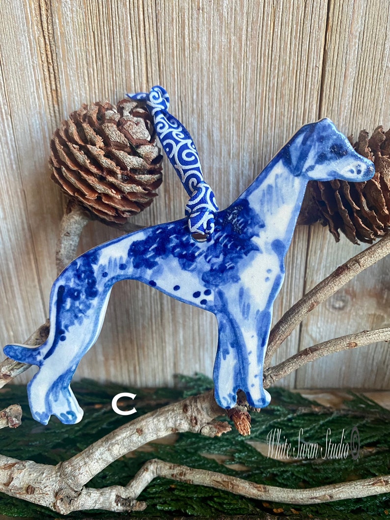 One Greyhound handmade, porcelain, delftware ornament. Ceramic Dog ornament, USA image 5