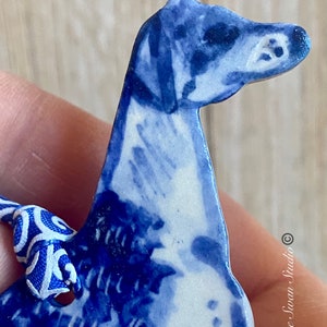 One Greyhound handmade, porcelain, delftware ornament. Ceramic Dog ornament, USA image 8