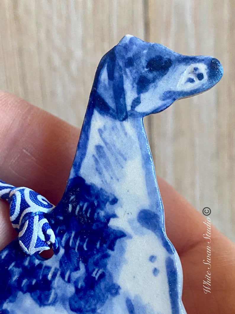 One Greyhound handmade, porcelain, delftware ornament. Ceramic Dog ornament, USA image 8