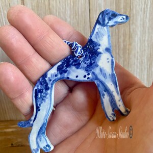 One Greyhound handmade, porcelain, delftware ornament. Ceramic Dog ornament, USA image 7