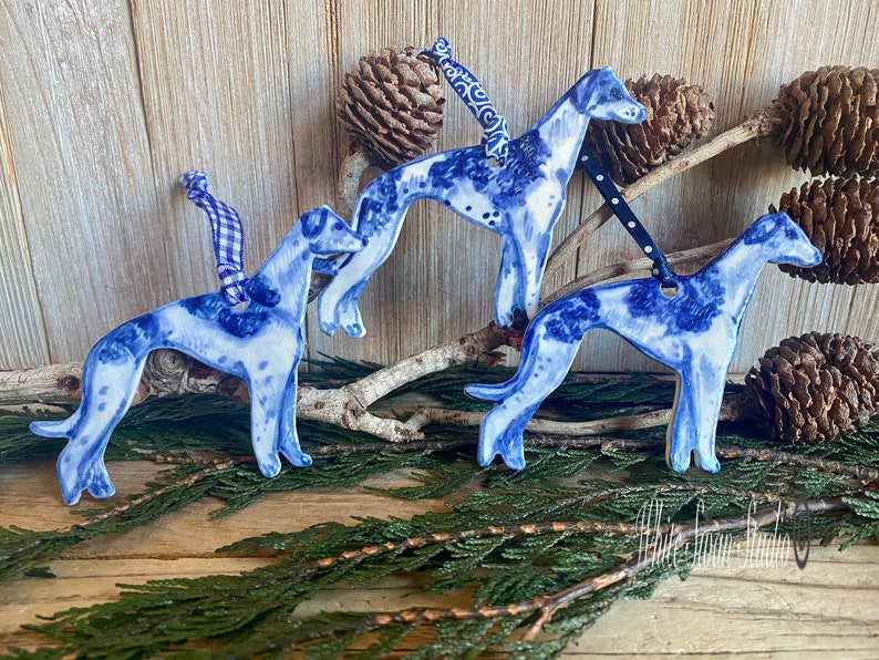One Greyhound handmade, porcelain, delftware ornament. Ceramic Dog ornament, USA image 6