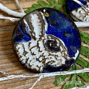 Wild hare ceramic pendant, rabbit stoneware focal bead, jewelry supply, bunny necklace, nature jewelry, handmade USA