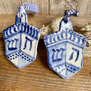 One dreidel ornament. Blue and white delftware ornament. Handmade porcelain hanging dreidel. USA image 7