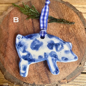 One Pig delftware, porcelain blue and white handmade ornaments. USA image 4