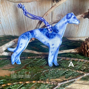 One Greyhound handmade, porcelain, delftware ornament. Ceramic Dog ornament, USA image 3