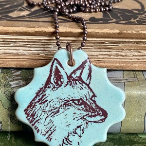 Fox pendant/necklace. Woodland focal, handmade porcelain pendant USA image 4