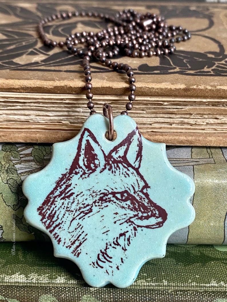 Fox pendant/necklace. Woodland focal, handmade porcelain pendant USA image 4