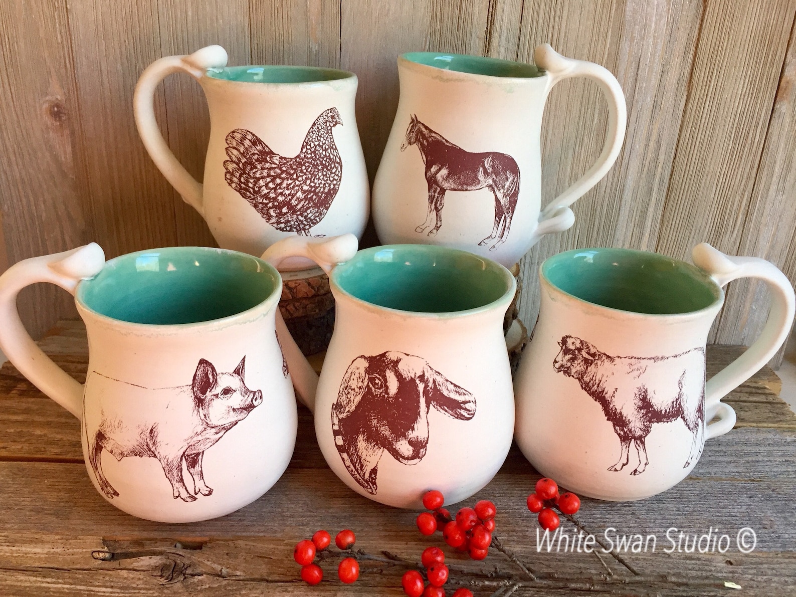 Farm Animal Themed Mugs. Chicken Horse Pig Goat or Sheep Etsy