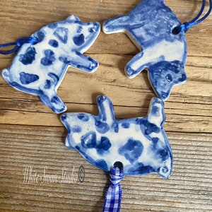 One Pig delftware, porcelain blue and white handmade ornaments. USA image 10