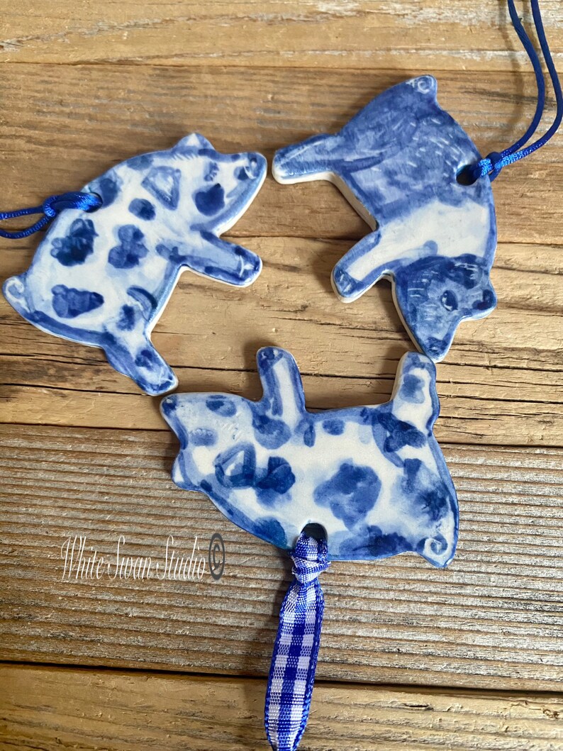 One Pig delftware, porcelain blue and white handmade ornaments. USA image 10