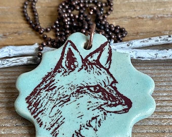 Fox pendant/necklace. Woodland focal, handmade porcelain pendant USA