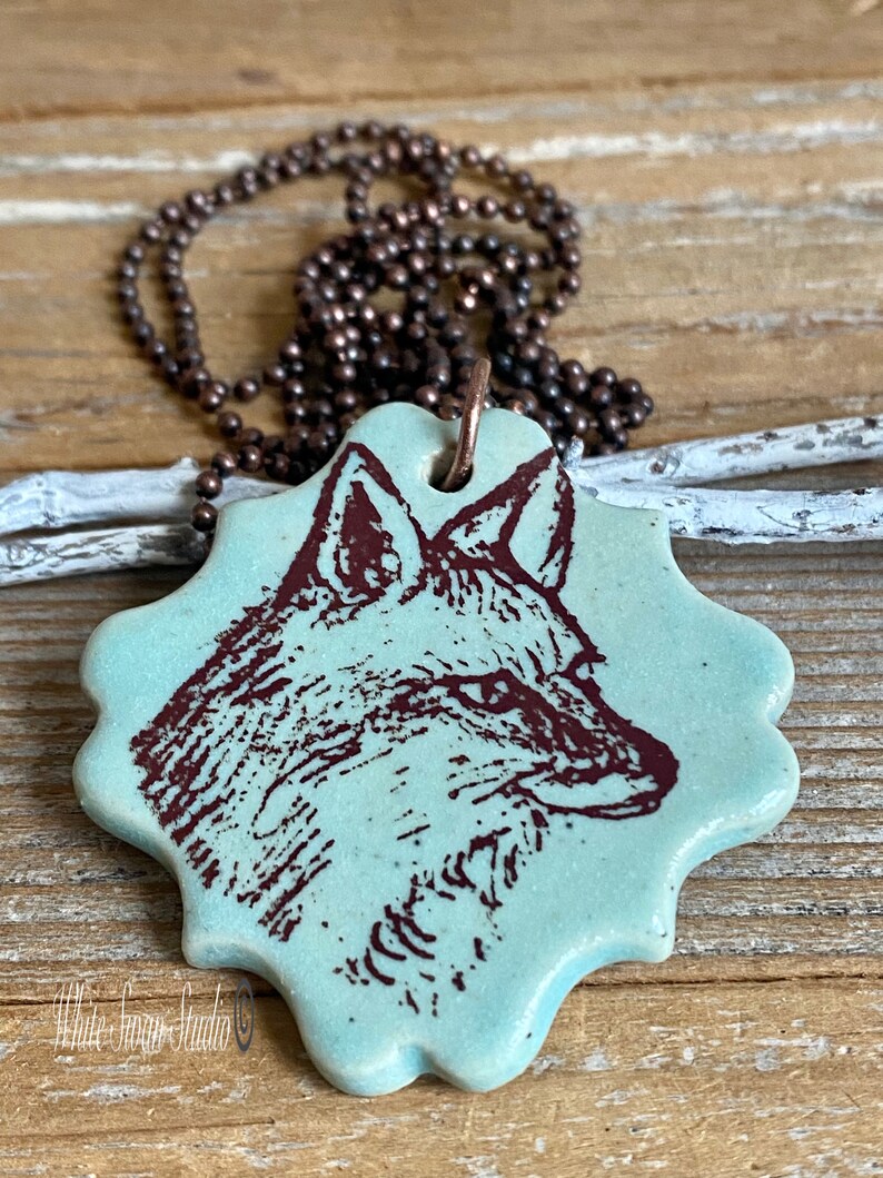 Fox pendant/necklace. Woodland focal, handmade porcelain pendant USA image 1