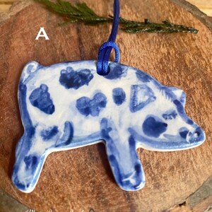 One Pig delftware, porcelain blue and white handmade ornaments. USA image 3