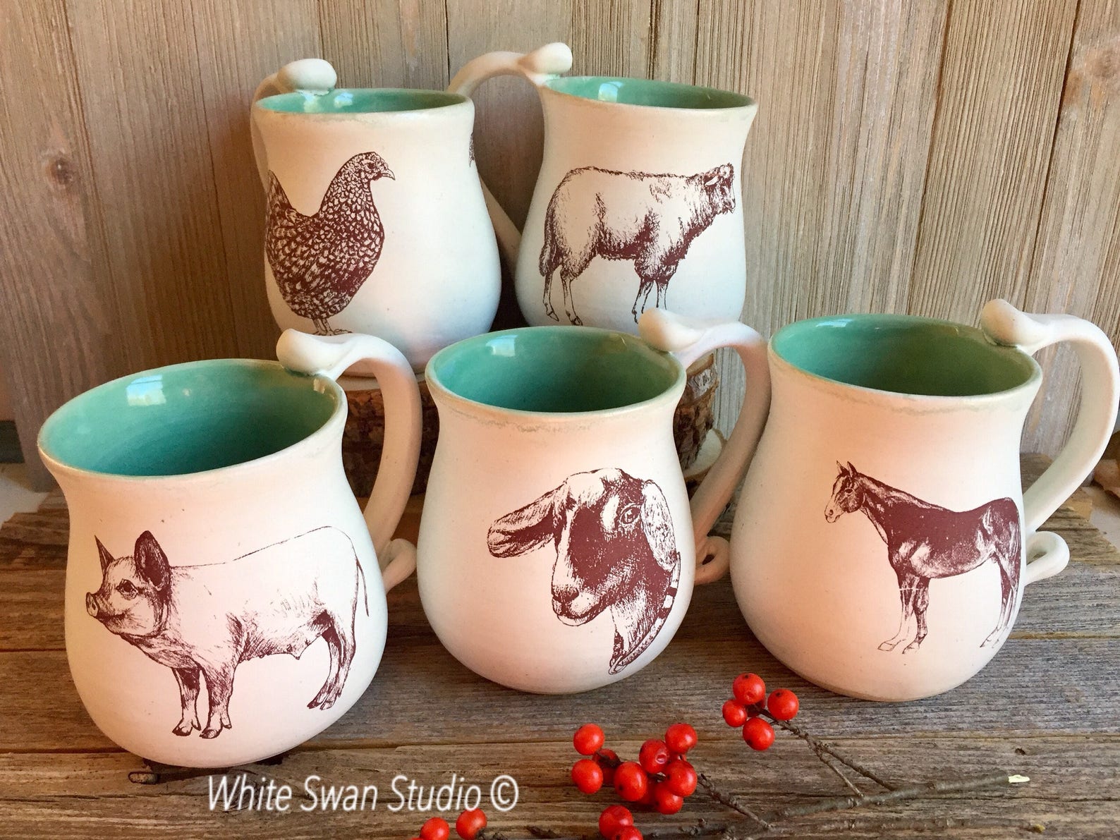 Farm Animal Themed Mugs. Chicken Horse Pig Goat or Sheep Etsy