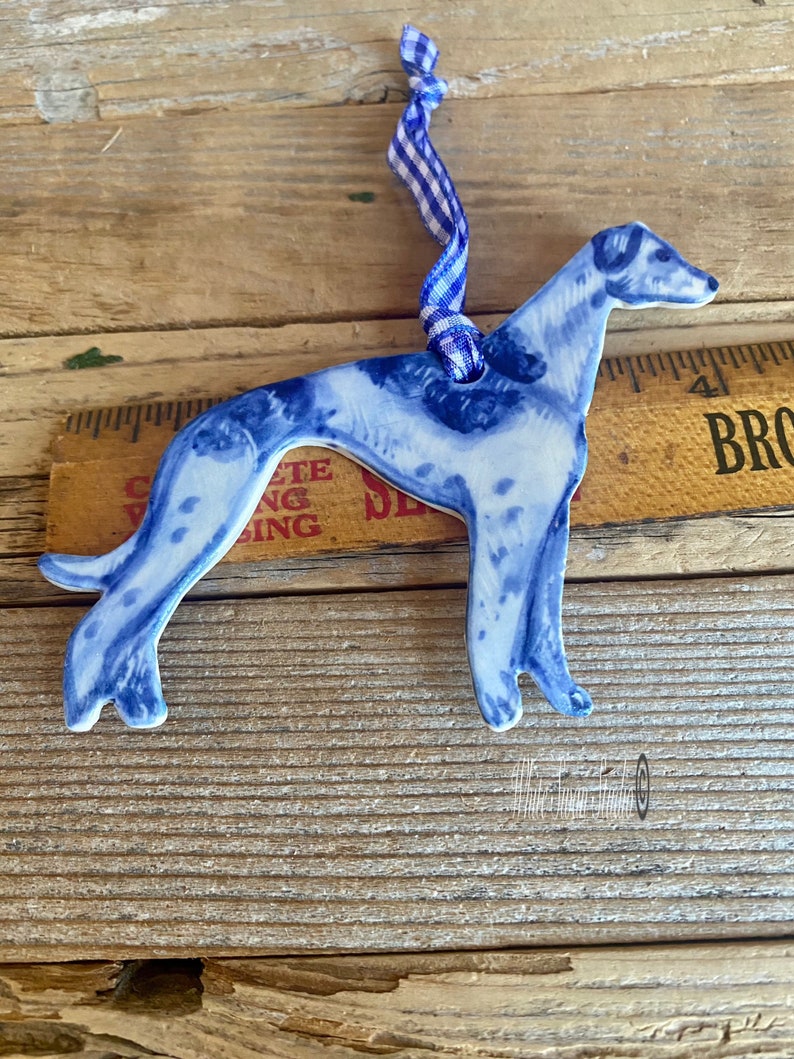 One Greyhound handmade, porcelain, delftware ornament. Ceramic Dog ornament, USA image 9