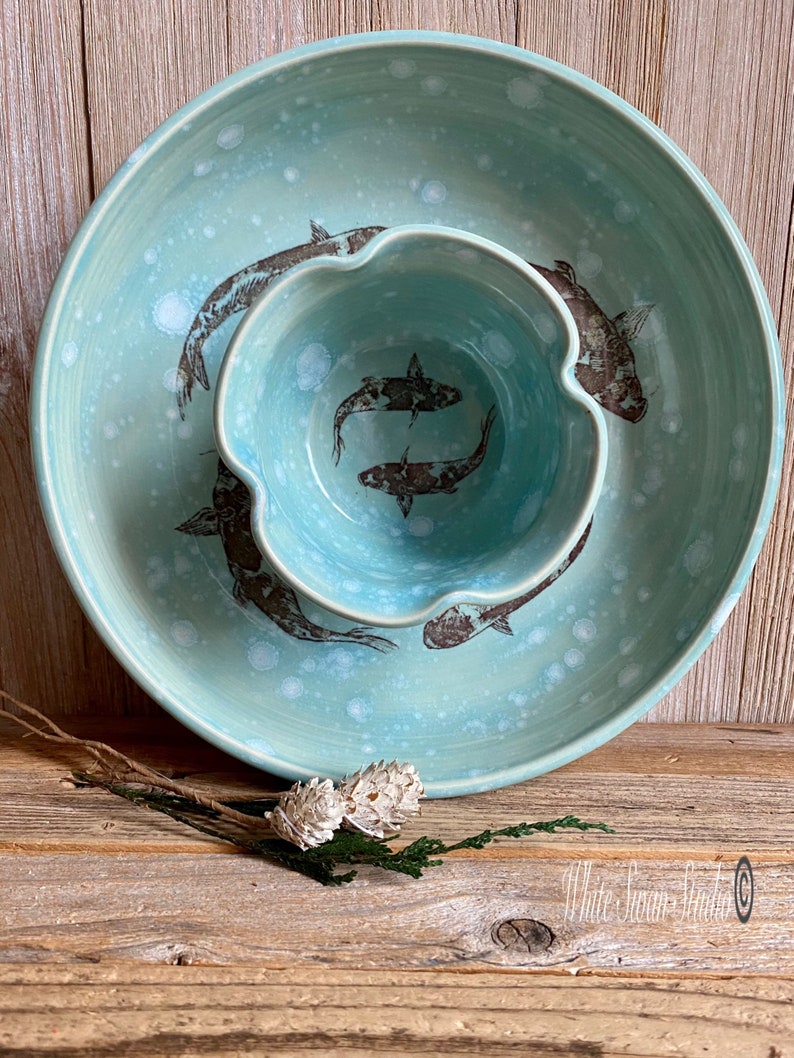 Koi fish chip and dip set. Swimming fish serving bowl for Etsy