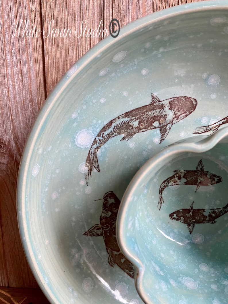 Koi fish chip and dip set. Swimming fish serving bowl for Etsy