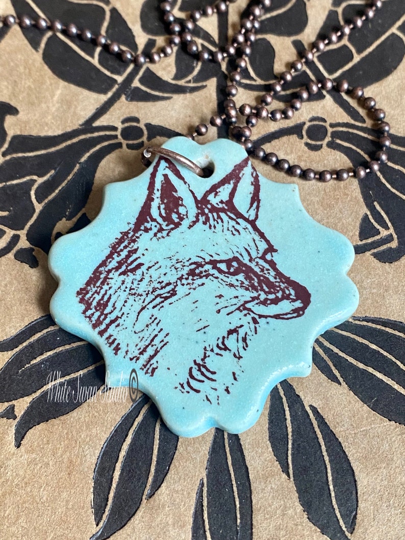 Fox pendant/necklace. Woodland focal, handmade porcelain pendant USA image 3