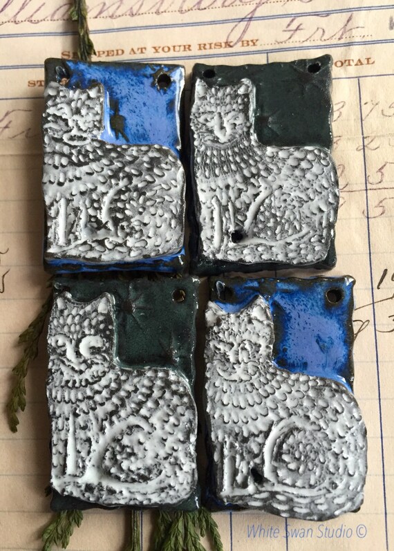 Items similar to Cat pendant, ceramic cat focal. White cat focal bead