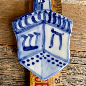 One dreidel ornament. Blue and white delftware ornament. Handmade porcelain hanging dreidel. USA image 8